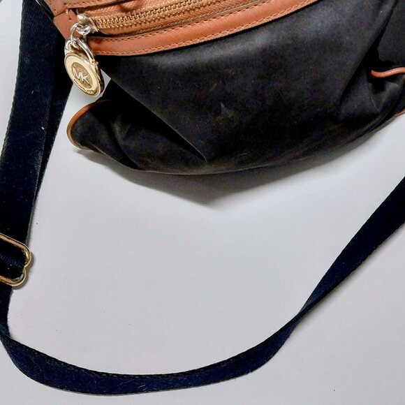 Michael Kors Crossbody Handbag Kempton Black & Brown Nylon & Leather Trim - Picture 7 of 11